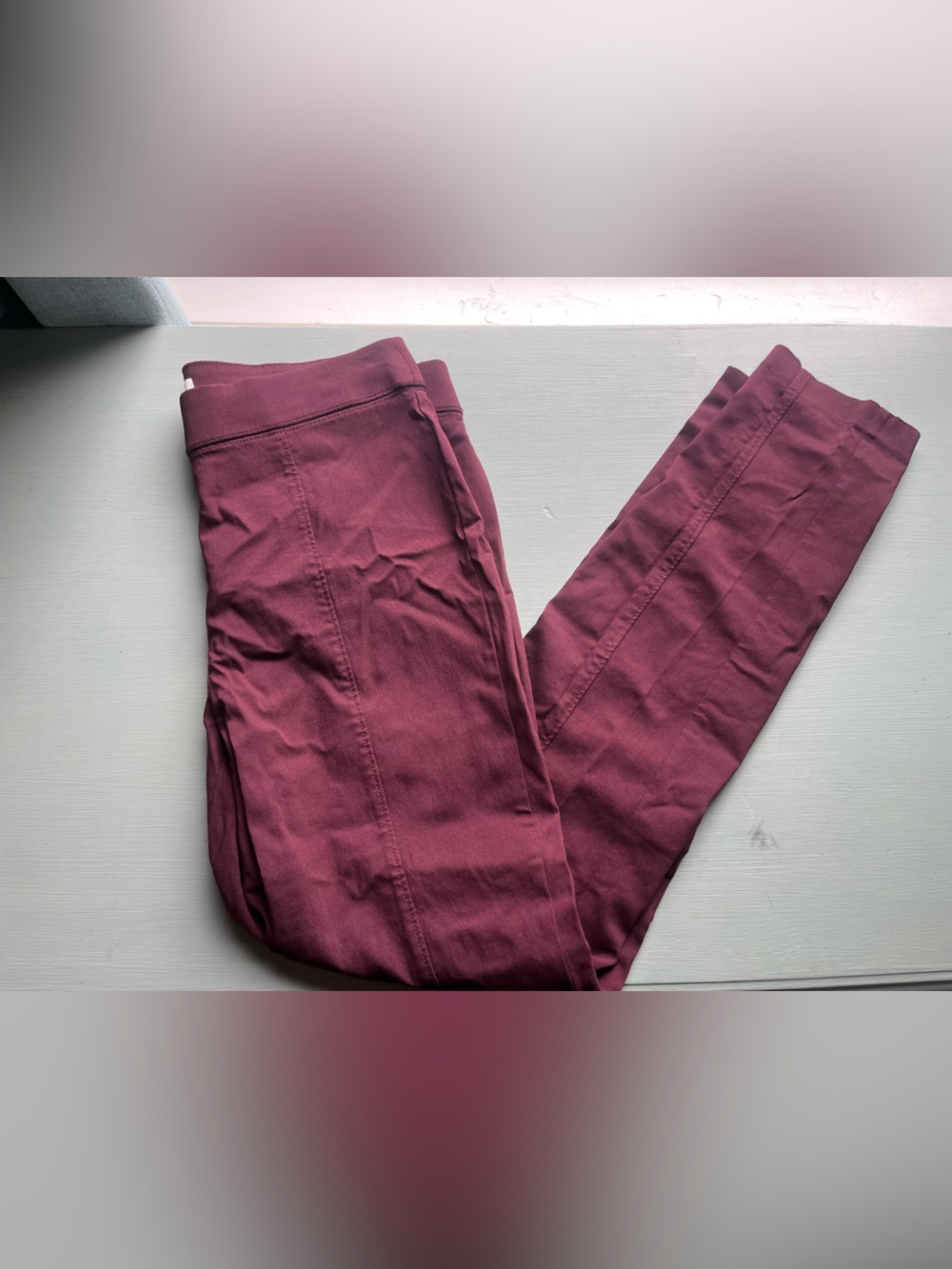 Elle Women’s Deep Burgundy Stretchy trouser Pants with crease Skinny size 10